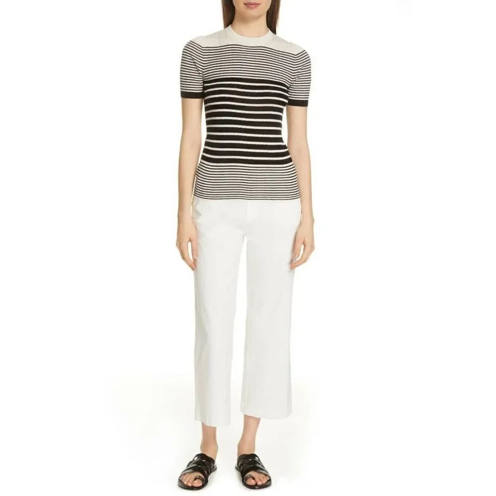 ATM Knit Top Striped Short Sleeve Silk Cashmere Light Sweater SZ L
